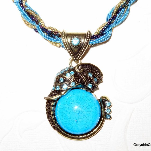 Vintage Rhinestones Pendant Necklace • Seed Beads • Bohemian Style • Elephants - Picture 3 of 7